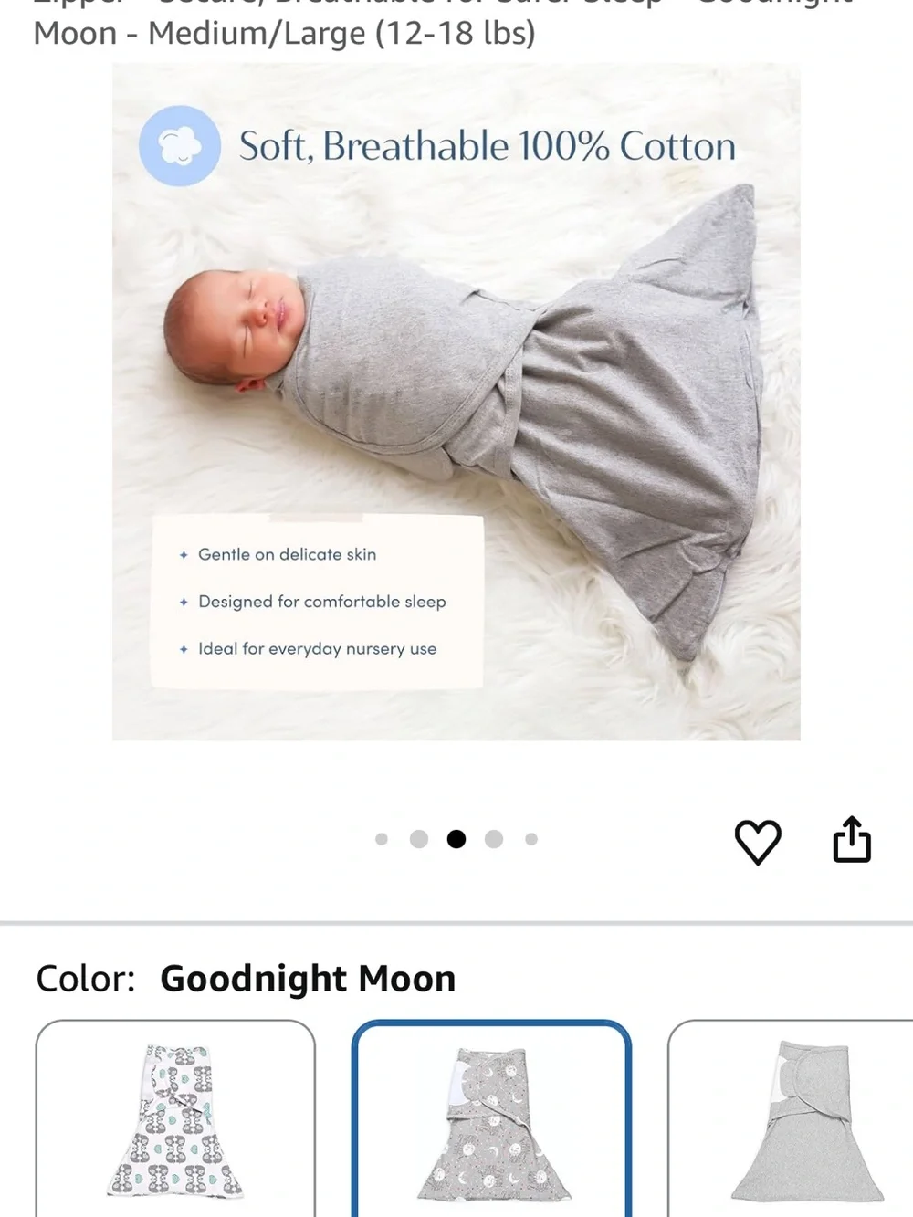 Gray Baby Swaddle Sack with Moon & Stars 